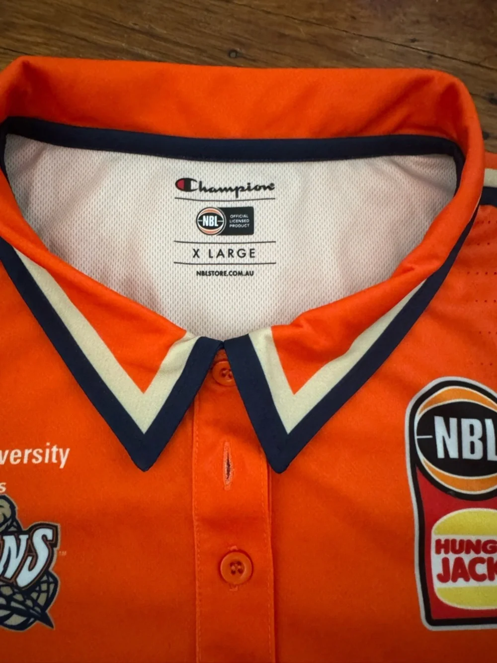 Champion Orange NBL Basketball Tiapans Jersey with NBL and Hungry Jack's Logos - Picture 4 of 4